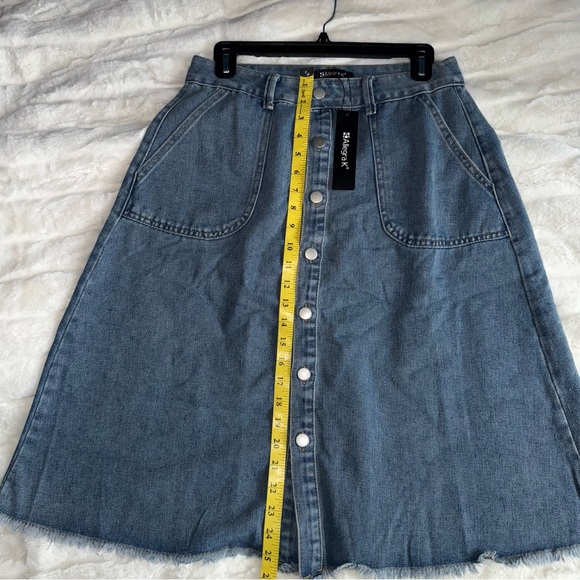 Allegra K Blue Denim A-Line Midi Button Down Skirt - Picture 7 of 10